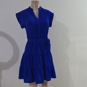 Women’s Royal Blue Tie-Waist Tiered Dress